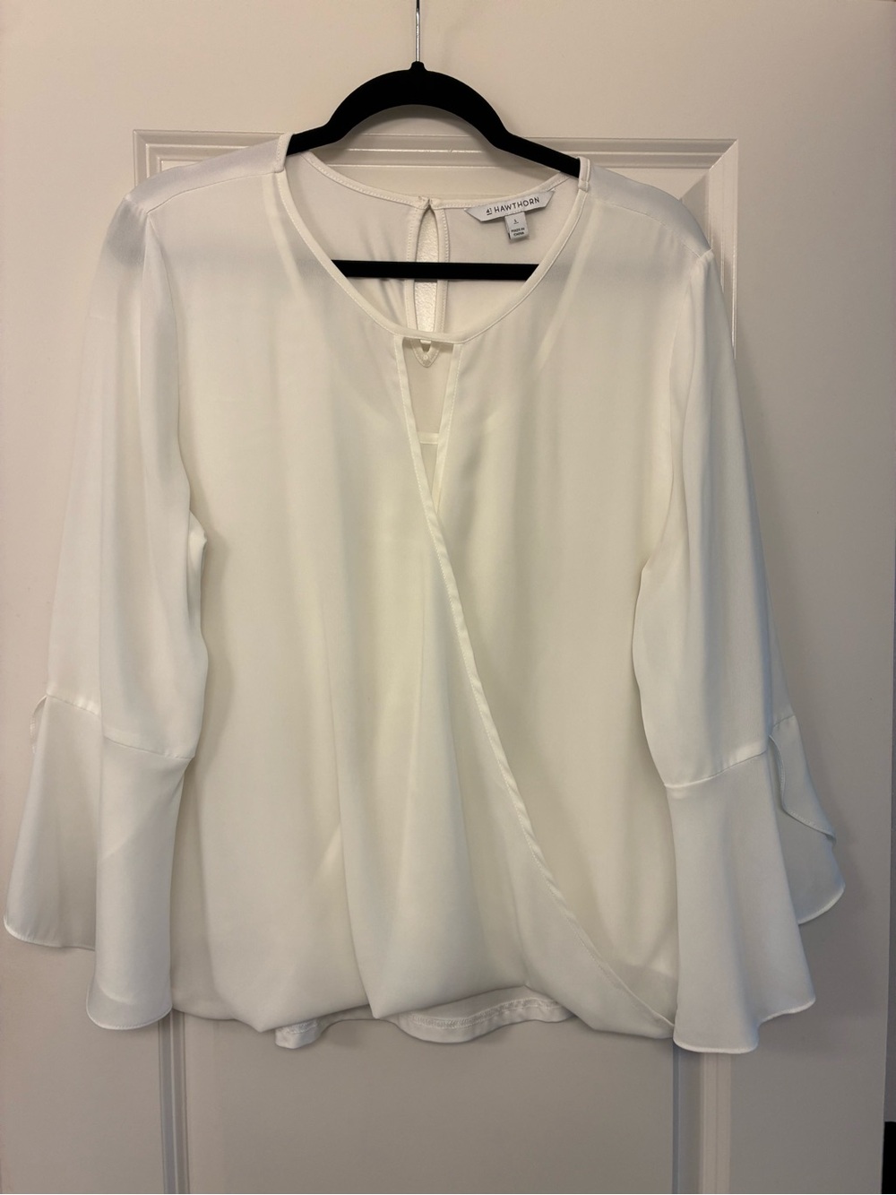 41 Hawthorn White Faux-Wrap Bell Sleeve Blouse